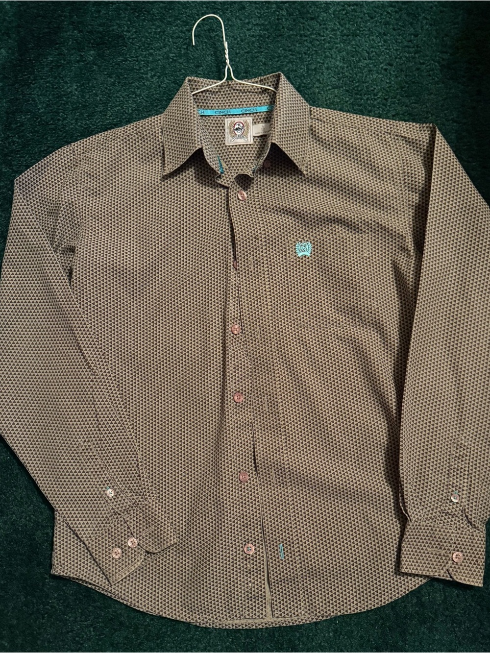 Girl’s Long-Sleeve Cinch Western Geometric Button-Up Shirt - Brown